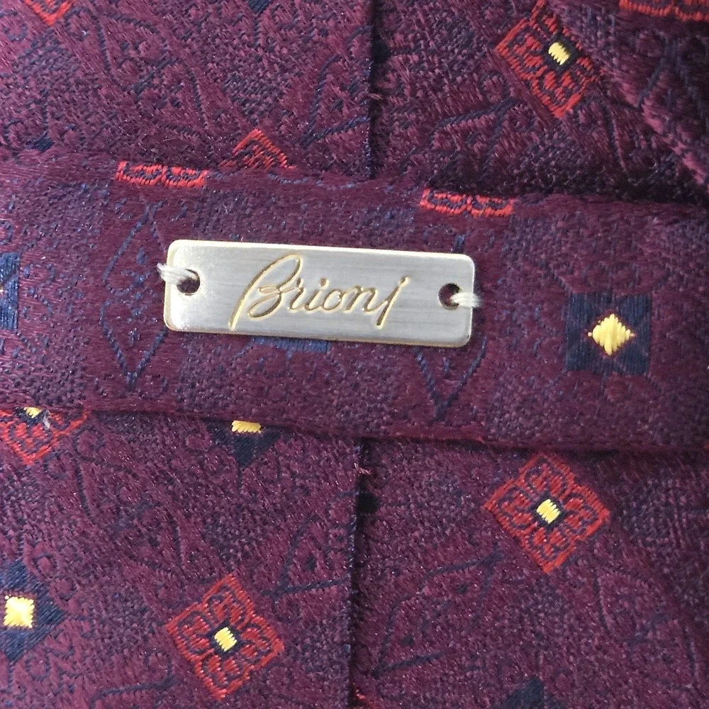BRIONI Red‎ Diamond Hearts Criss Cross Thick Silk Print Tie Italy 61